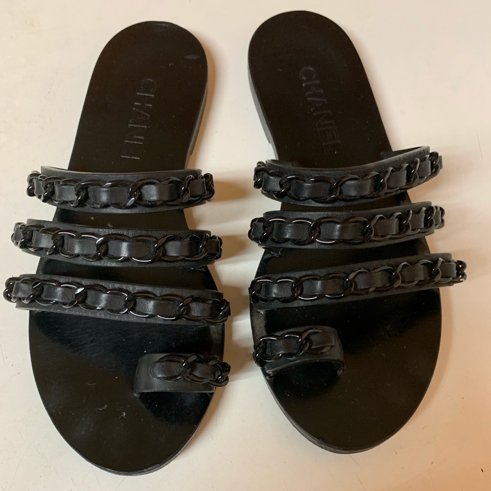 Authentic CHANEL Black Chain Sandals